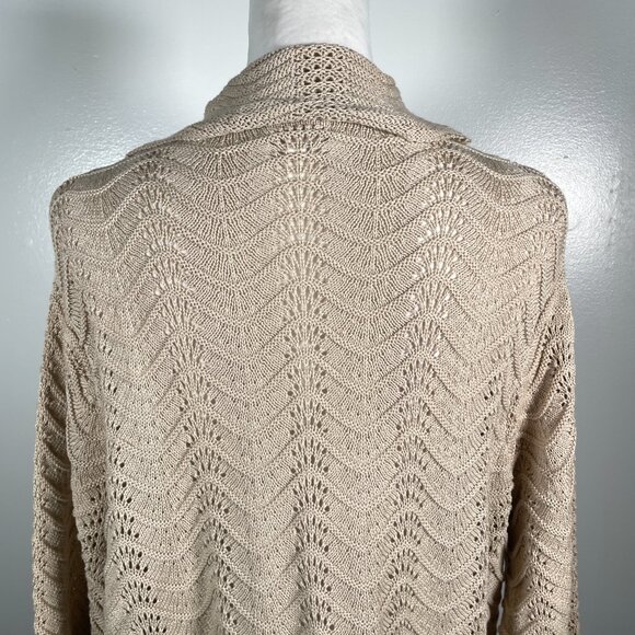 Joseph A Tan Shawl Collar Open Weave 3/4 Sleeve Cardigan Sweater XL - Picture 9 of 13